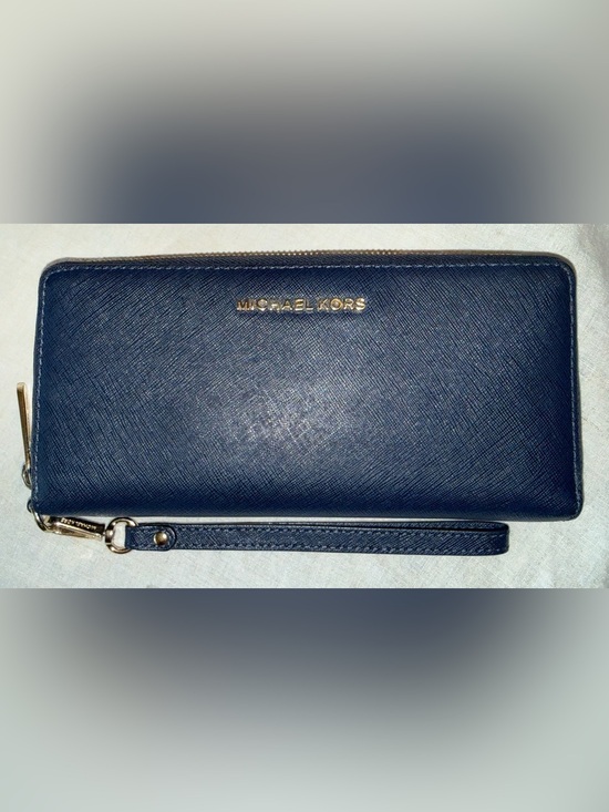 Michael Kors Handbags - Michael Kors Navy Saffiano Zip-Around Wristlet Wallet